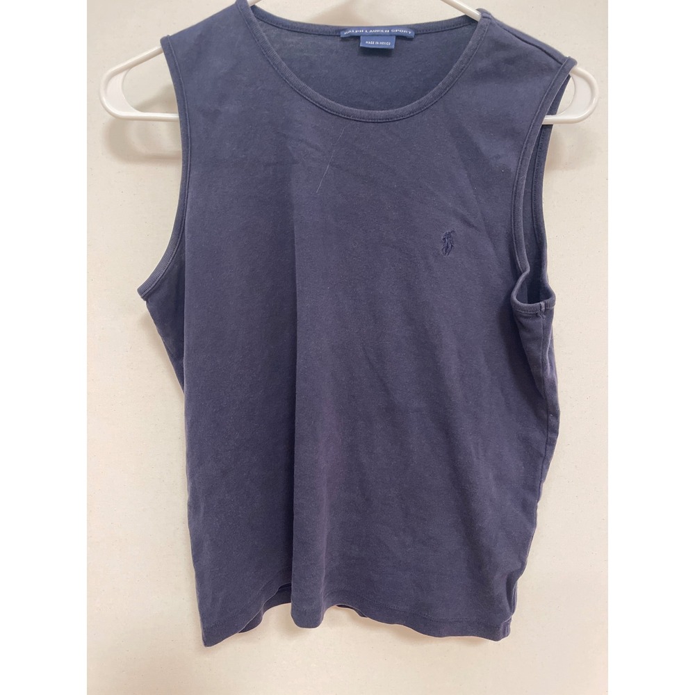 Ralph Lauren Sport Navy Blue Sleeveless Ribbed Tank Top Pony Logo Womens